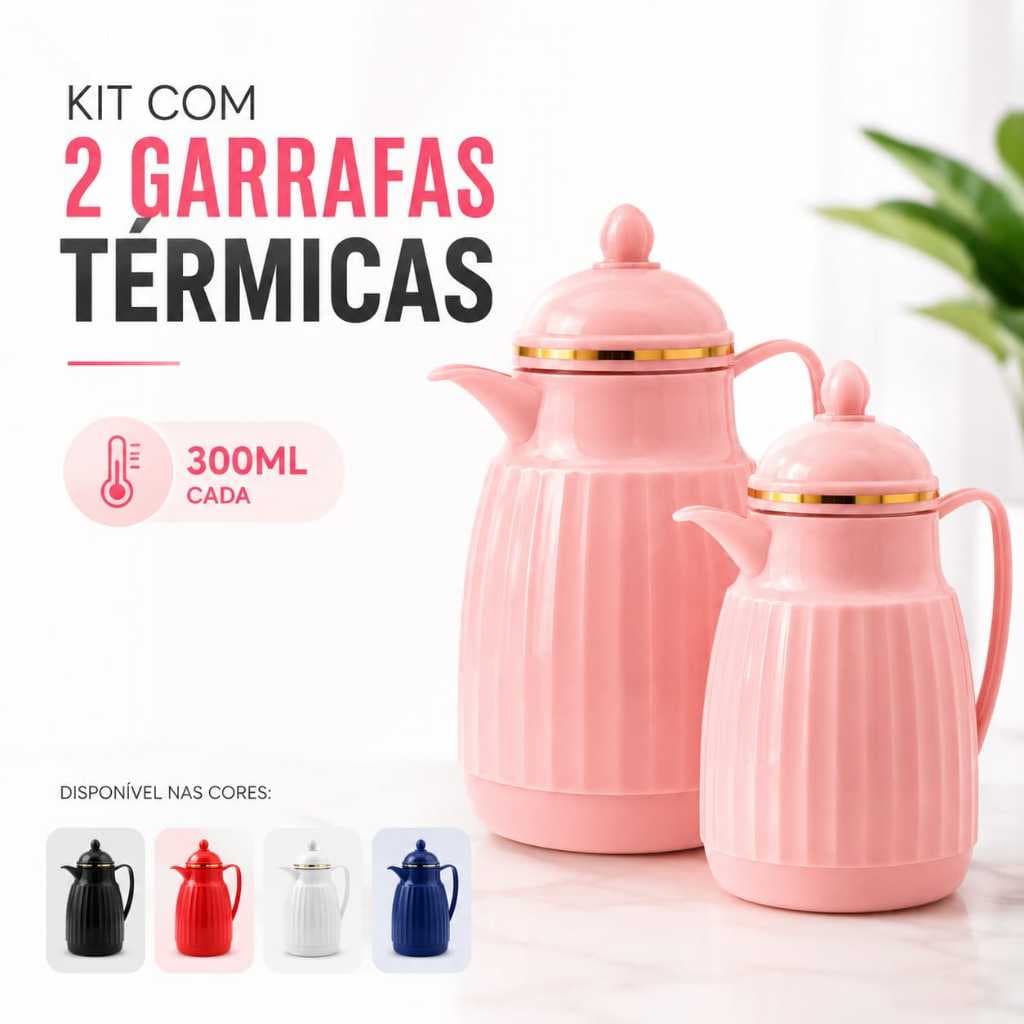kit Com 2 Garrafas Térmicas Mini 300 Ml Para Cafe Cha Leite Seguras Mini Garrafa Térmica 300 Ml