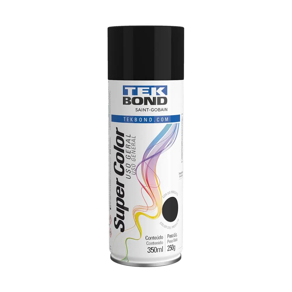 1 Tinta Spray Preto Fosco Tekbond  Uso Geral Automotiva Metal Madeira 350ml / 250g
