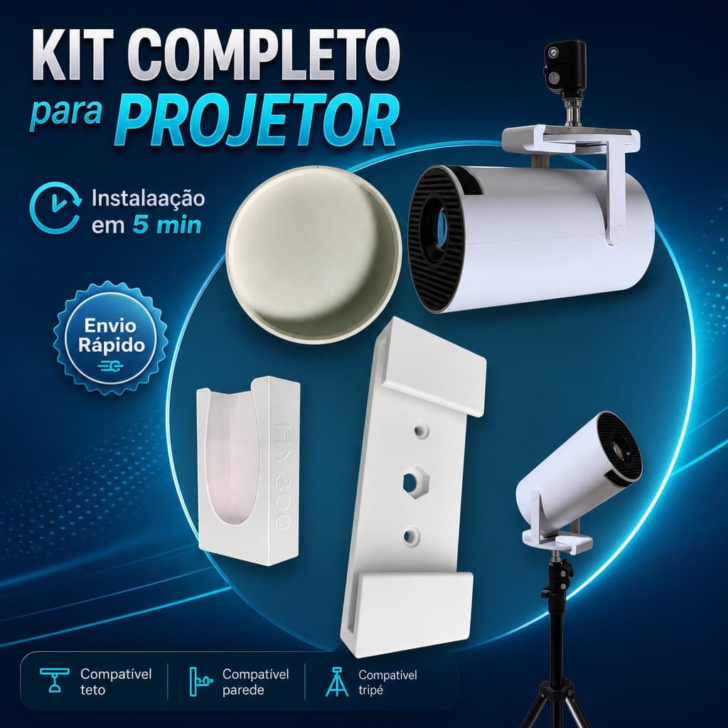 Kit Completo p/ Projetor HY300 Fullcam – Com Suportes e Tampa de Lente - pronto para instalar
