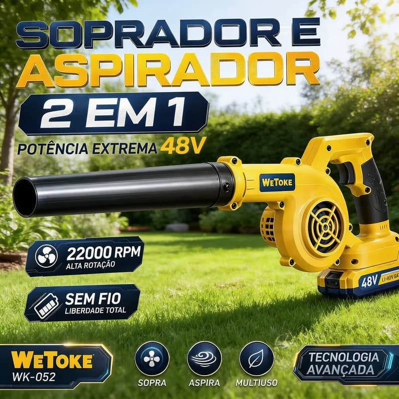 Soprador E Aspirador De Folhas Portátil 48v 2 Baterias Amarelo 127/220v