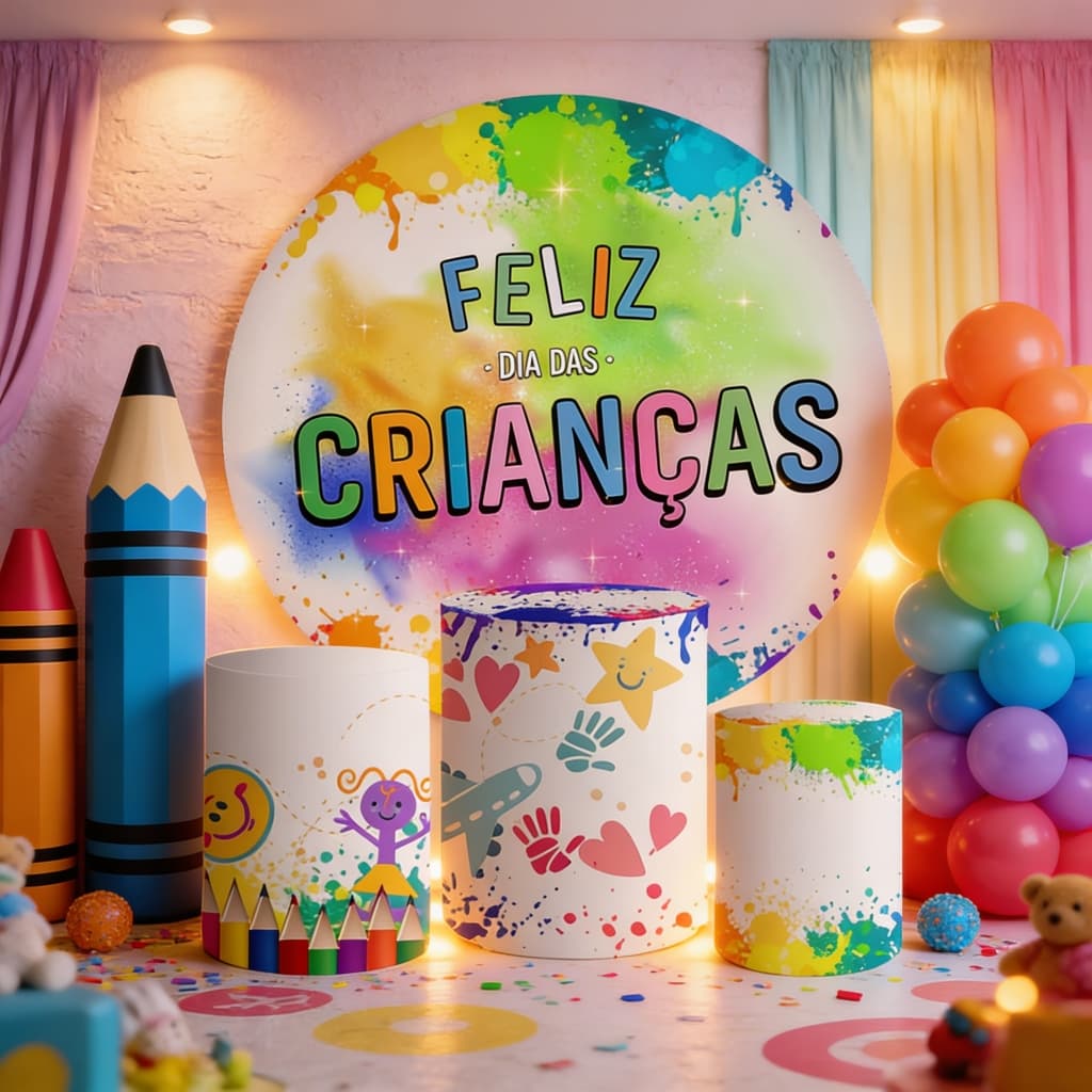 Kit Trio Capa de Cilindro Capa de Painel Feliz Dia Crianças
