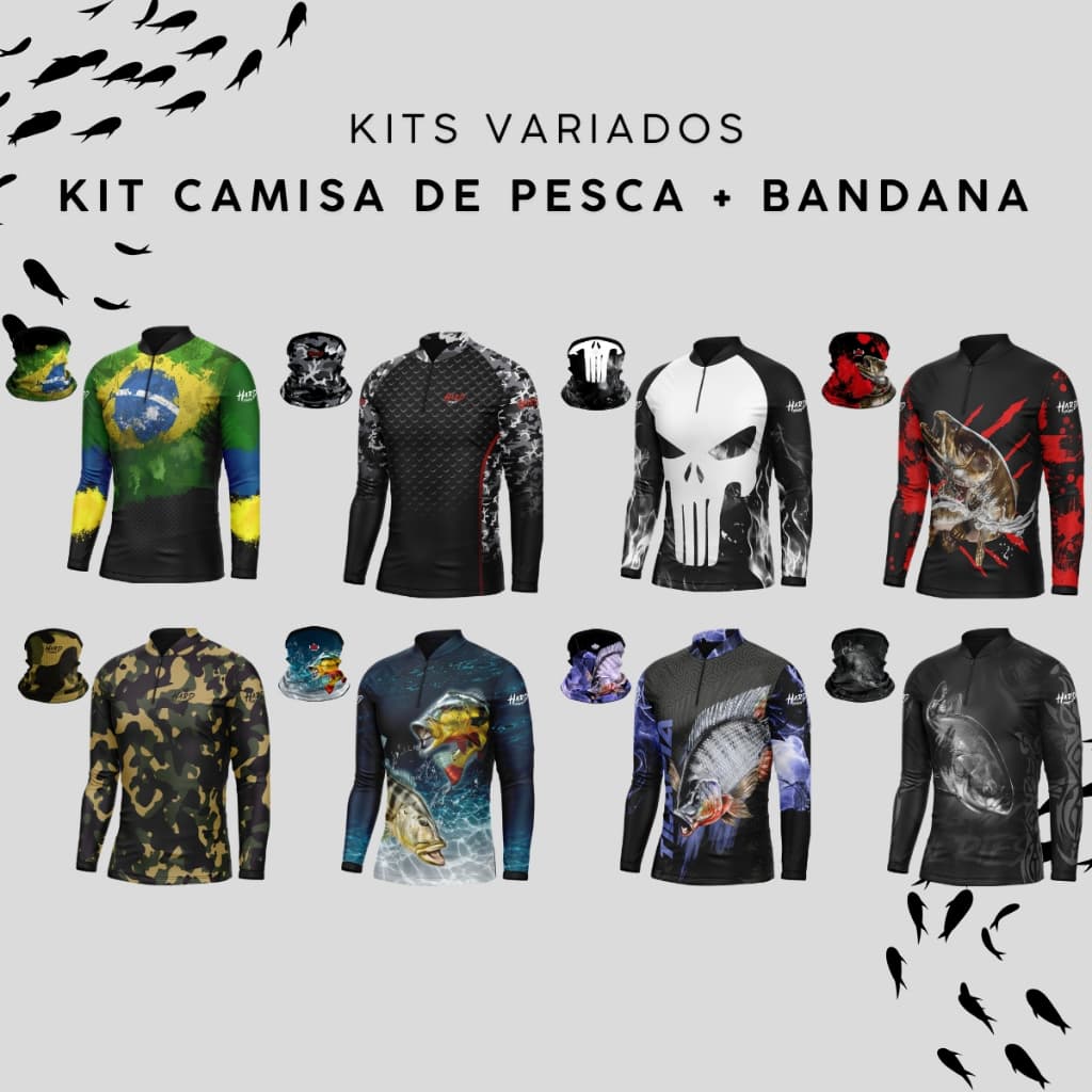 Kit Camisa De Pesca Dry Fit Masculina Manga Longa + Bandana Dryfit Leve e Resistente Com Proteção Térmica Uv50