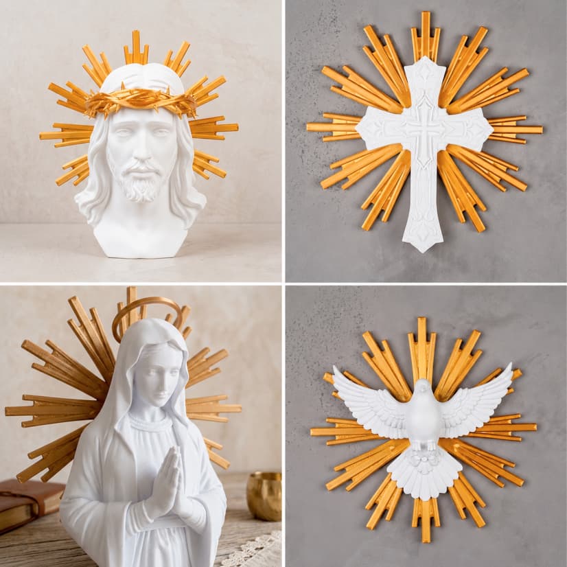 Escultura Religiosa Decorativa 3D Santos e Imagens Sacras com Detalhe Dourado Presente Igreja
