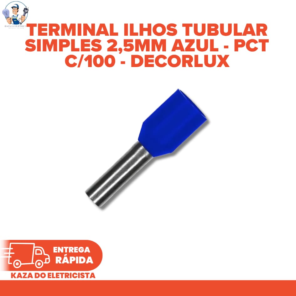 Terminal Ilhós Tubular Simples 2,5mm² Azul PCT C/100 Decorlux Ref. TP1722