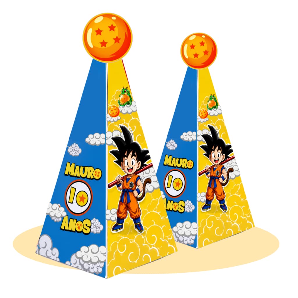 Envio Imediato Kit com Lembrancinhas Personalizadas Caixa Pirâmide P/ Festa Tema Dragon Ball Z
