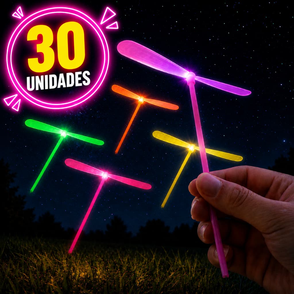 Kit 30 Giro Hélice Pirocóptero Girocóptero Avatar Voador De Led Rotativo Unissex Brinquedo Festa Junina Sacolinha