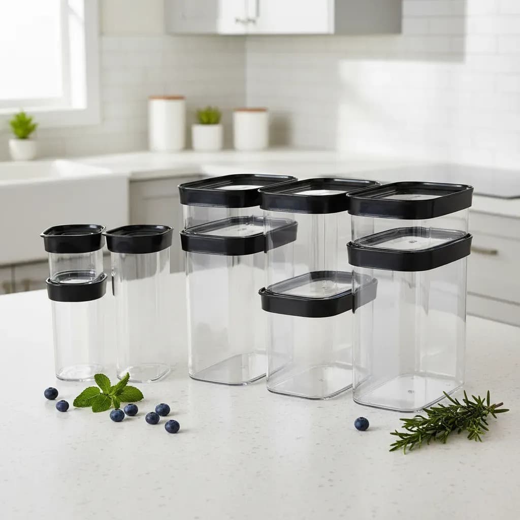 Kit Conjunto Cozinha 9 Potes Herméticos Mantimentos Temperos