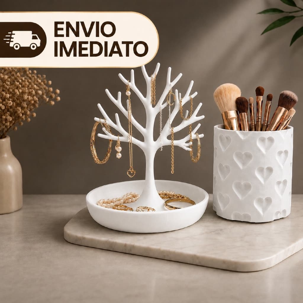 Porta Joias Árvore com Base e Organizador de Maquiagem Texturizado para Decoração de Quarto