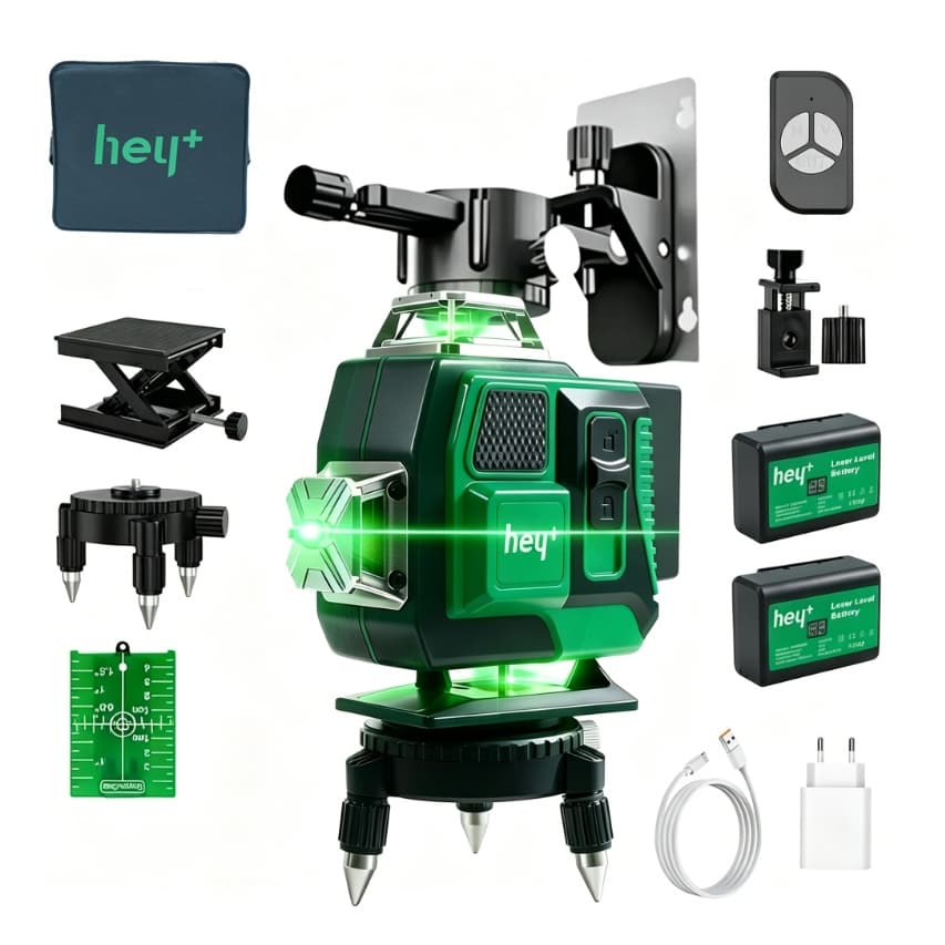 Nível Laser Verde 16 Linhas 3D 360° Autonivelante Profissional com Controle Remoto, 2 Baterias, Kit Completo