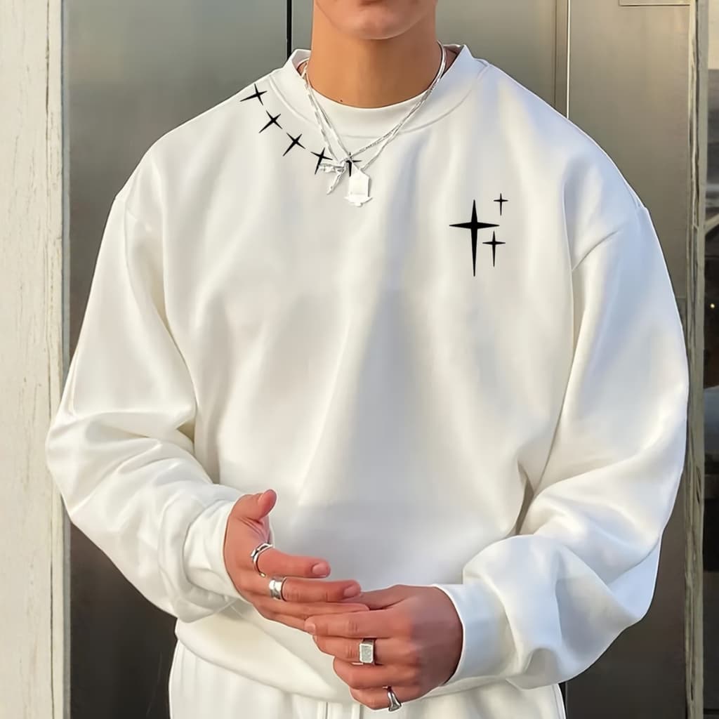 Moletom Casual Estampa Minimalista Estrela Trap Gola Redonda Flanelado