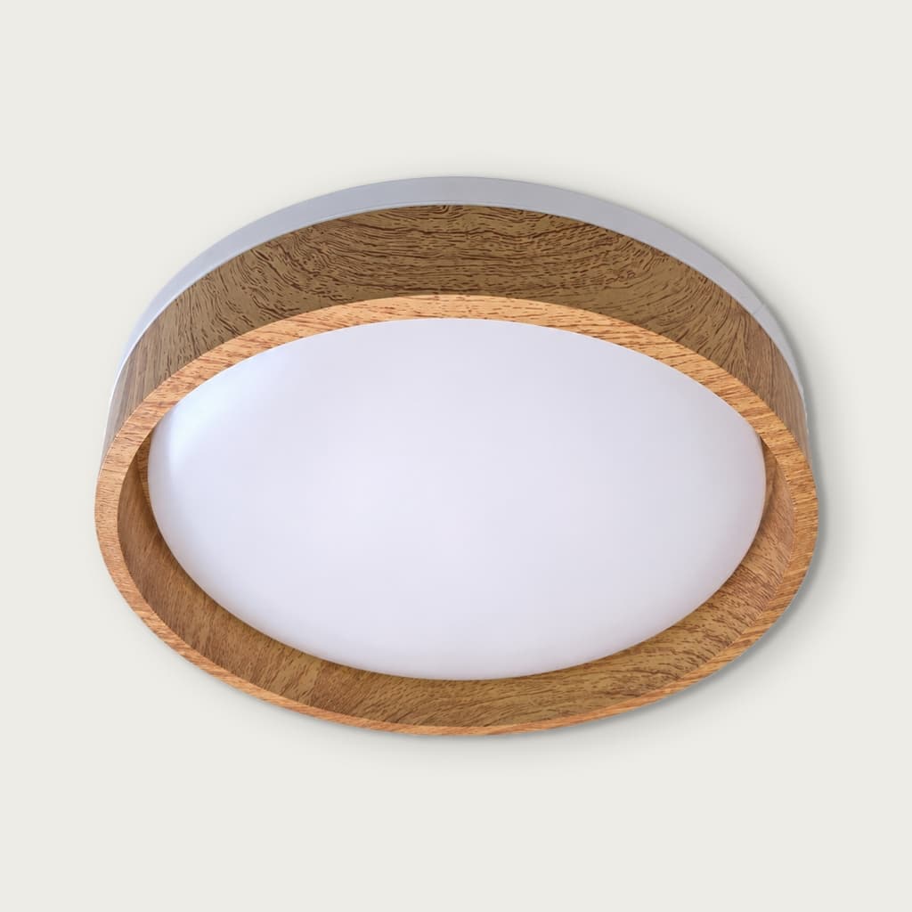 Luminaria de Led Plafon Moderno Redondo  Acabamento Madeira Premium 18w Modelo Duetto 26 x 7,8cm 3 Cores