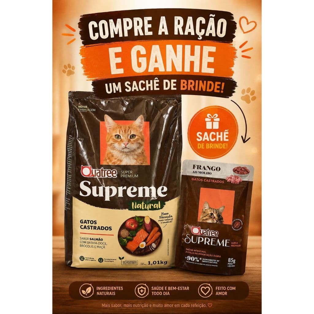 kit 1 ração quatree supreme GATO 1,01 kg+SACHE DE BRINDE