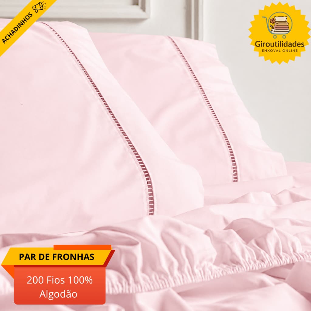 Kit 2 Fronhas 100 % Algodão Ponto Palito 70x50cm Para Travesseiro Avulsa Percal 200 Fios Varias Cores