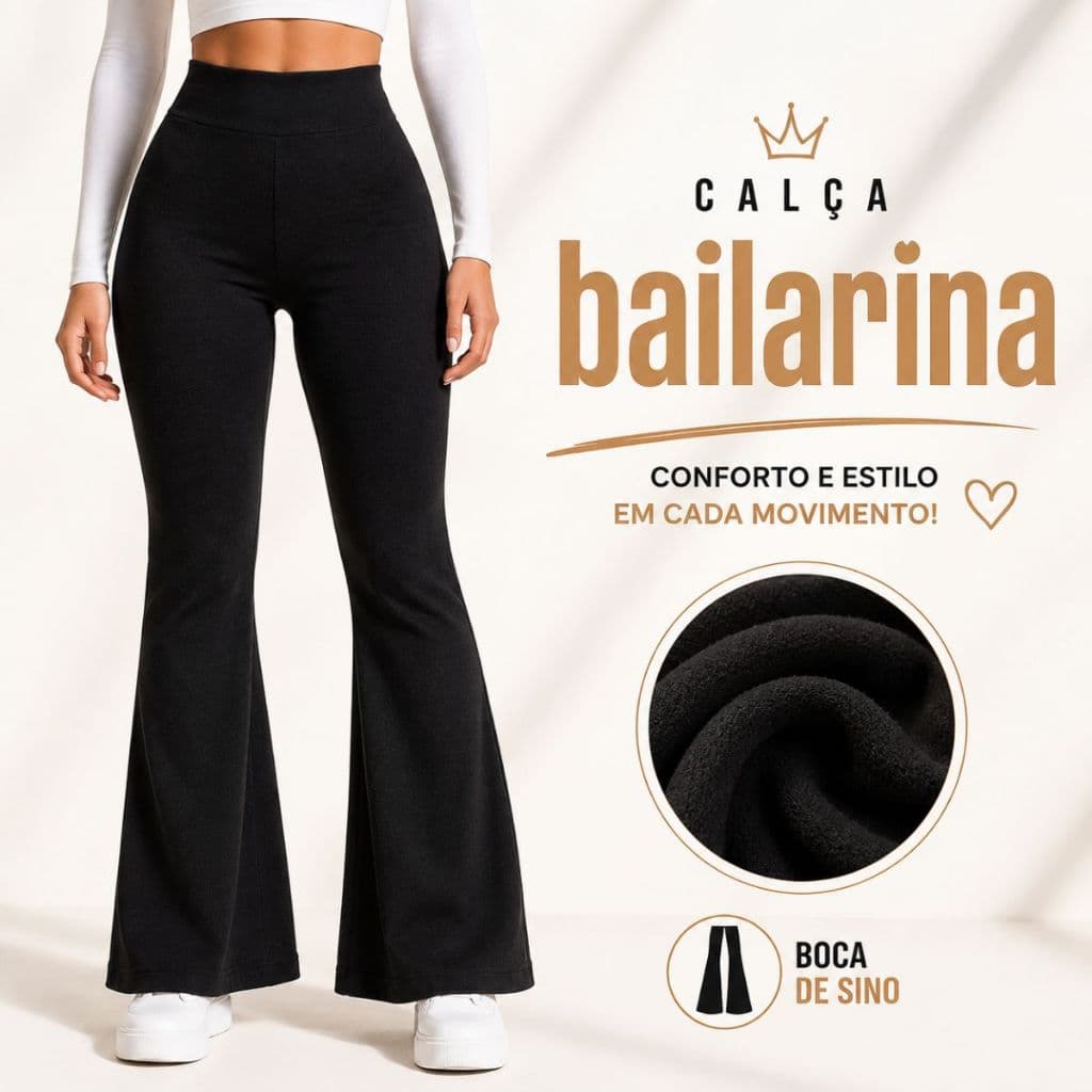 Calça Flare Feminina Flanelada Bailarina Boca de Sino Cintura Alta Zero Transparência Frio