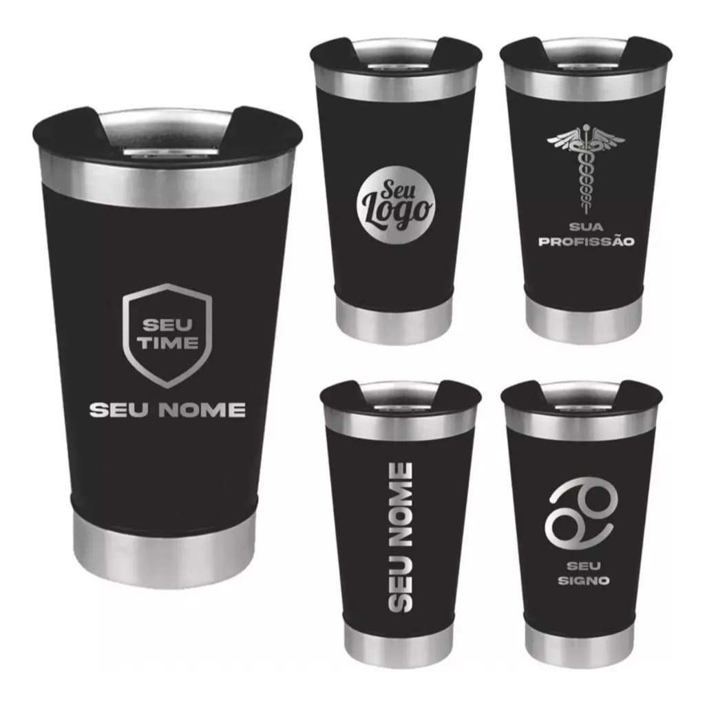 Copo Termico 473ml em Inox com Tampa Personalizado Logo ou nome gratis