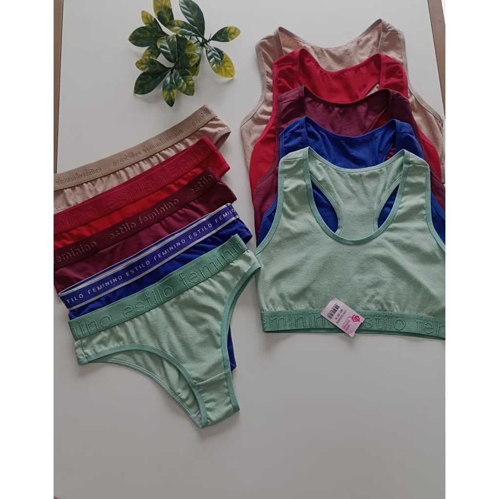 Conjunto Top Nadador e Calcinha Estilo Feminino Confortável Toper Reforçado Calcinha Algodão
