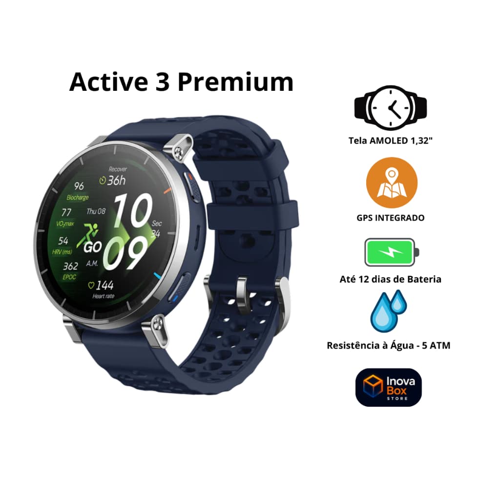 Relógio Smartwatch Amazfit Active 3 Premium AMOLED GPS Integrado 170+ Esportes 5ATM Bluetooth