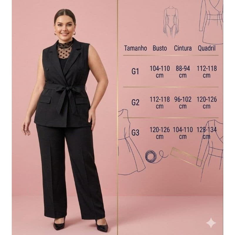Conjunto de Alfaiataria femenino Plus Size com Jaleco de Corte V – Elegância e Conforto
