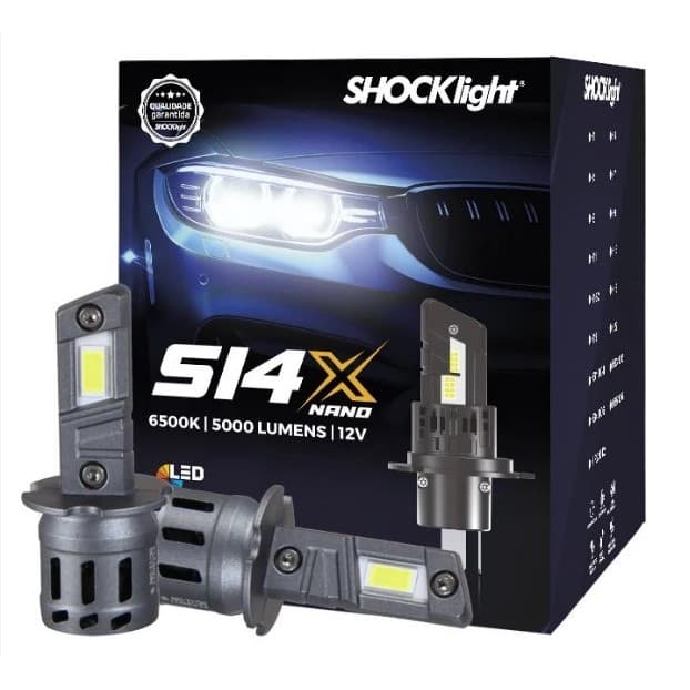 Par Lâmpada Super Led Farol S14x Headlight Nano Shocklight - Automotivo Carro 6500k 5000lumens 22w 12V.