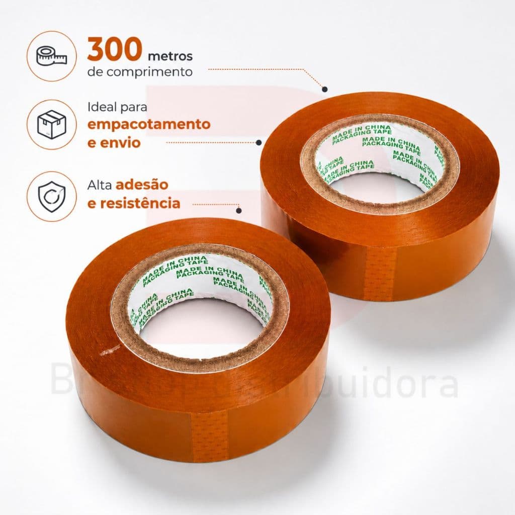 Kit 2 Rolos Fita Adesiva 4,5cm x 300m Marrom Alta Resistência