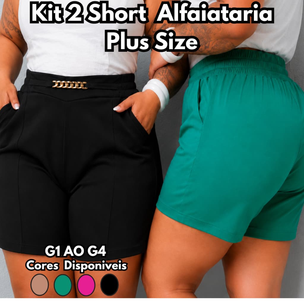 Kit 2 Short Feminino Alfaiataria Plus Size Dia a Dia Social Elegante Versátil Meio G1 Ao G4