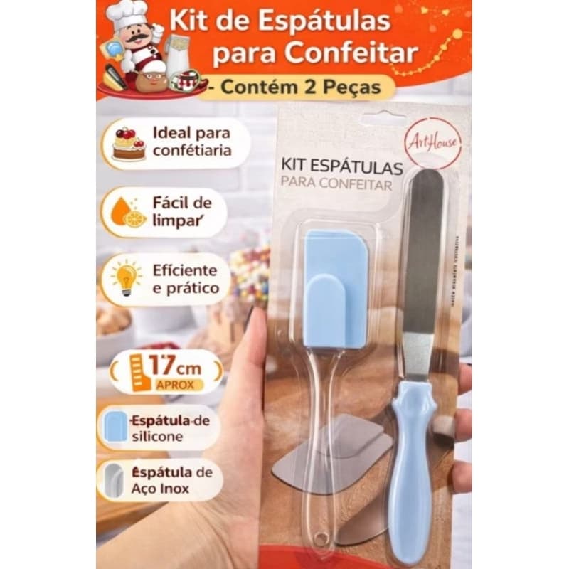 kit espátula para confeitar 2 peças espátula inox e espátula  silicone pao duro decorar bolo silicone confeiteiro