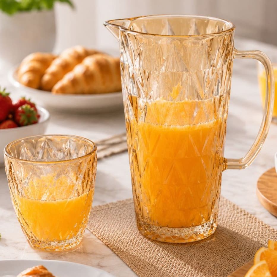 Jarra De Vidro Diamond Âmbar 1Litro Elegante Luxo Vidro Grosso Jarra Para Bebida Água Suco Drinks