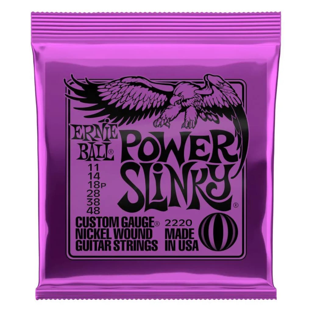 Encordoamento para guitarra elétrica Ernie Ball Power Slinky Nickel Wound, calibre 11-48