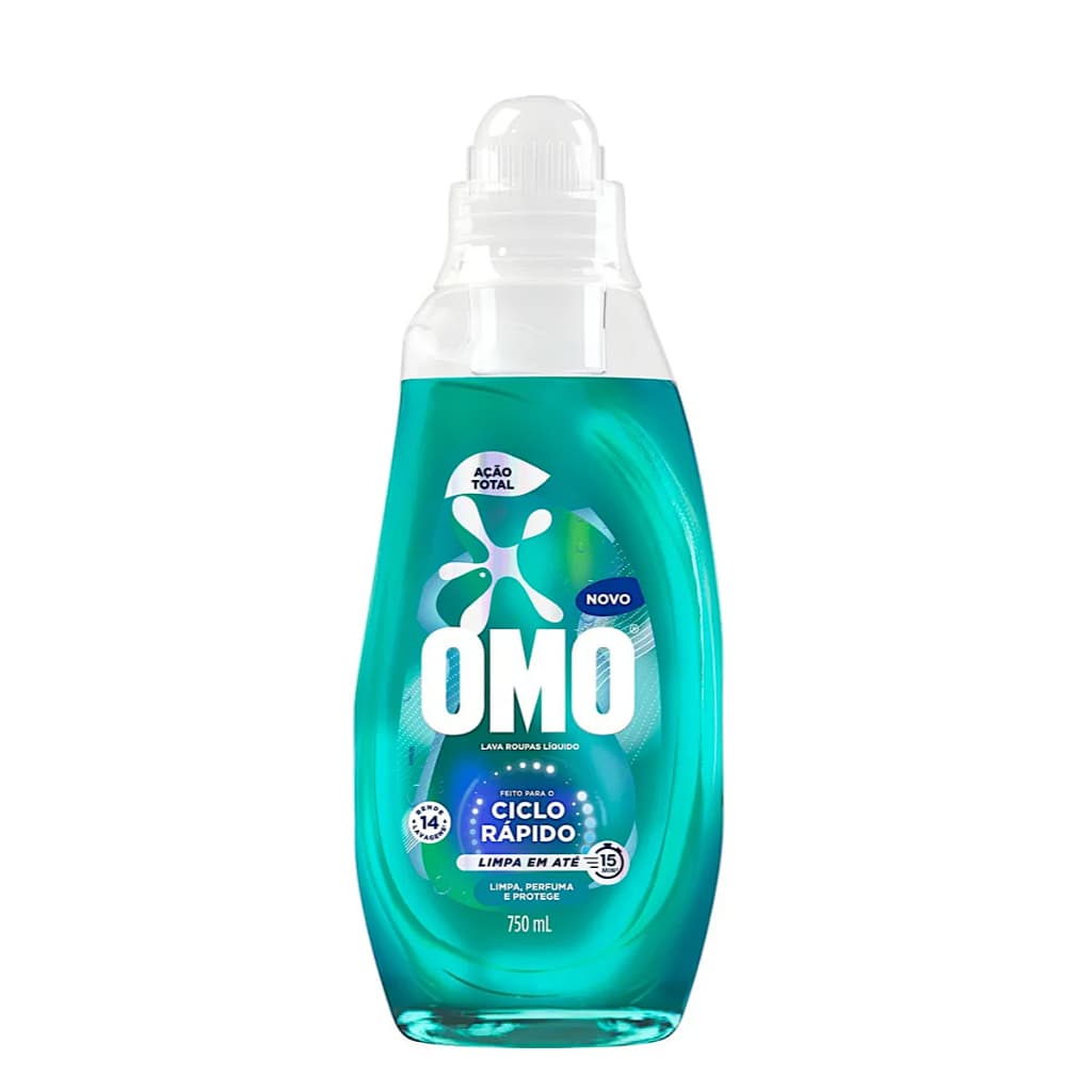Lava Roupas Líquido Omo Ciclo Rápido Ação Total 750 ml