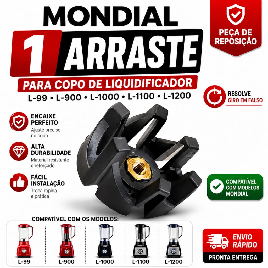 Arraste Liquidificador Mondial L900 L99 L1000 L1100 L1200 Acoplador Copo