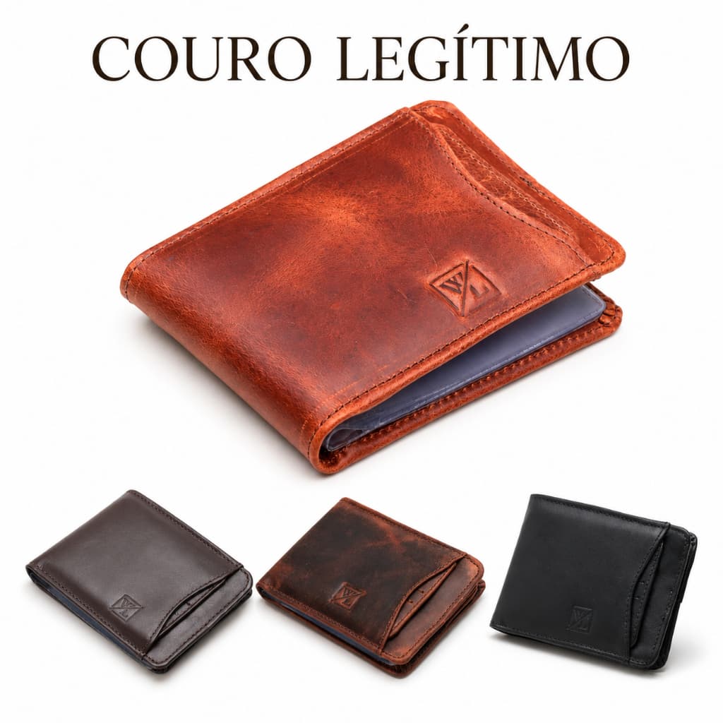 Carteira Masculina Couro Legítimo Grande Porta Cartões RG CNH Estilosa Resistente Durável Promo