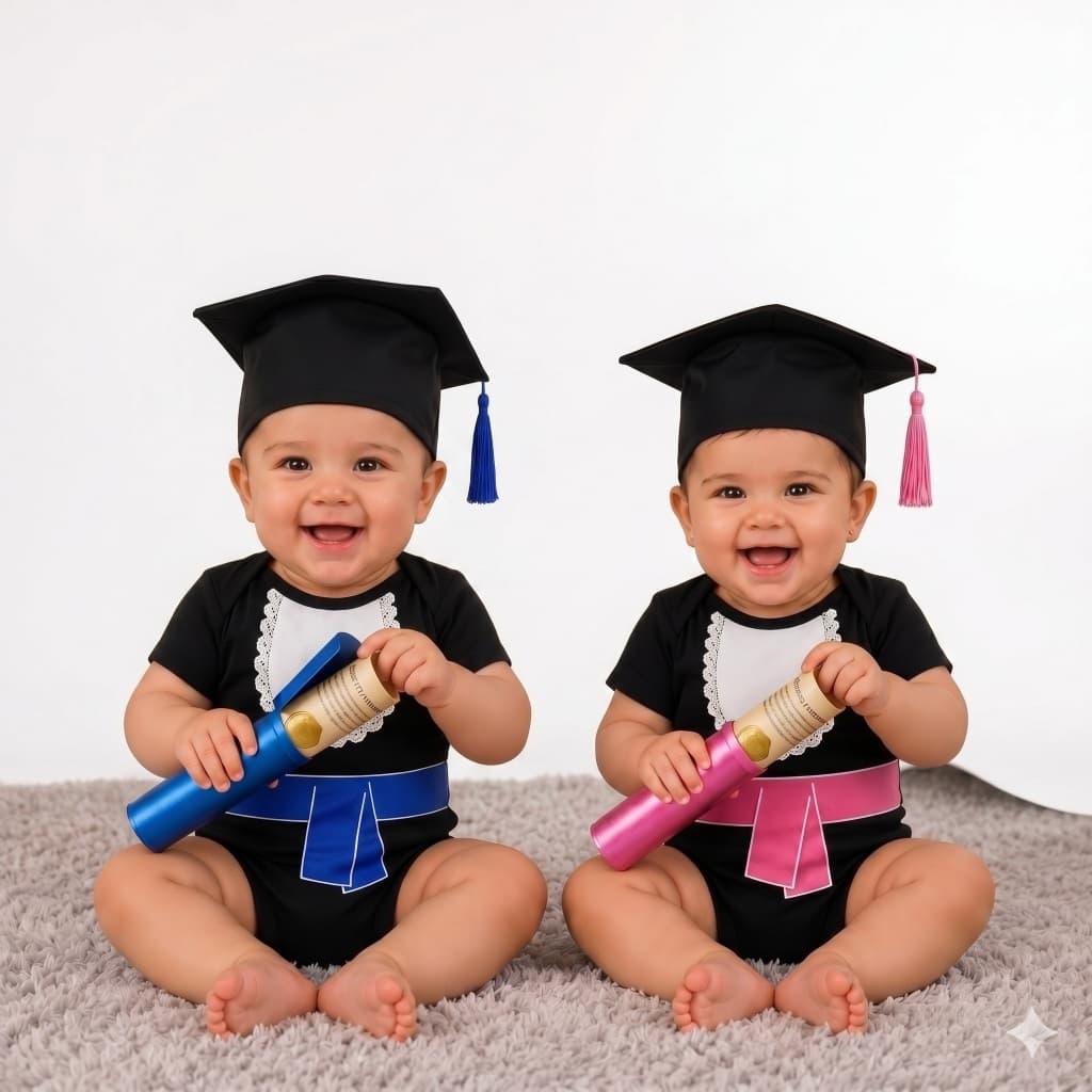 Body Bebê Formatura Mesversário Menino Menina Com Capelo e Canudo Temático