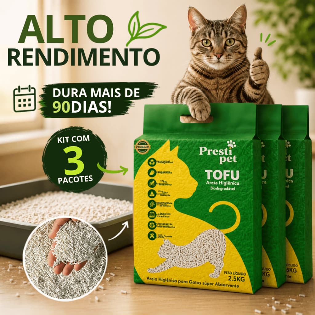 Kit 3 Areia Tofu Premium Gatos 2,5kg – Alto Rendimento, Dura +30 Dias cada
