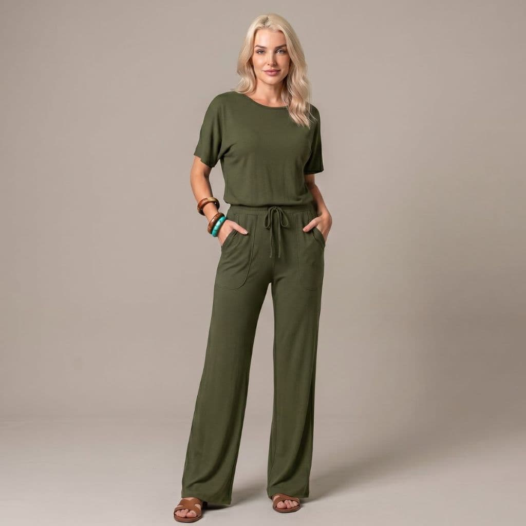 Conjunto Feminino Moletinho Calça Pantalona E Blusa Casual Conforto Ideal Roupa De Malha - Envio Imediato