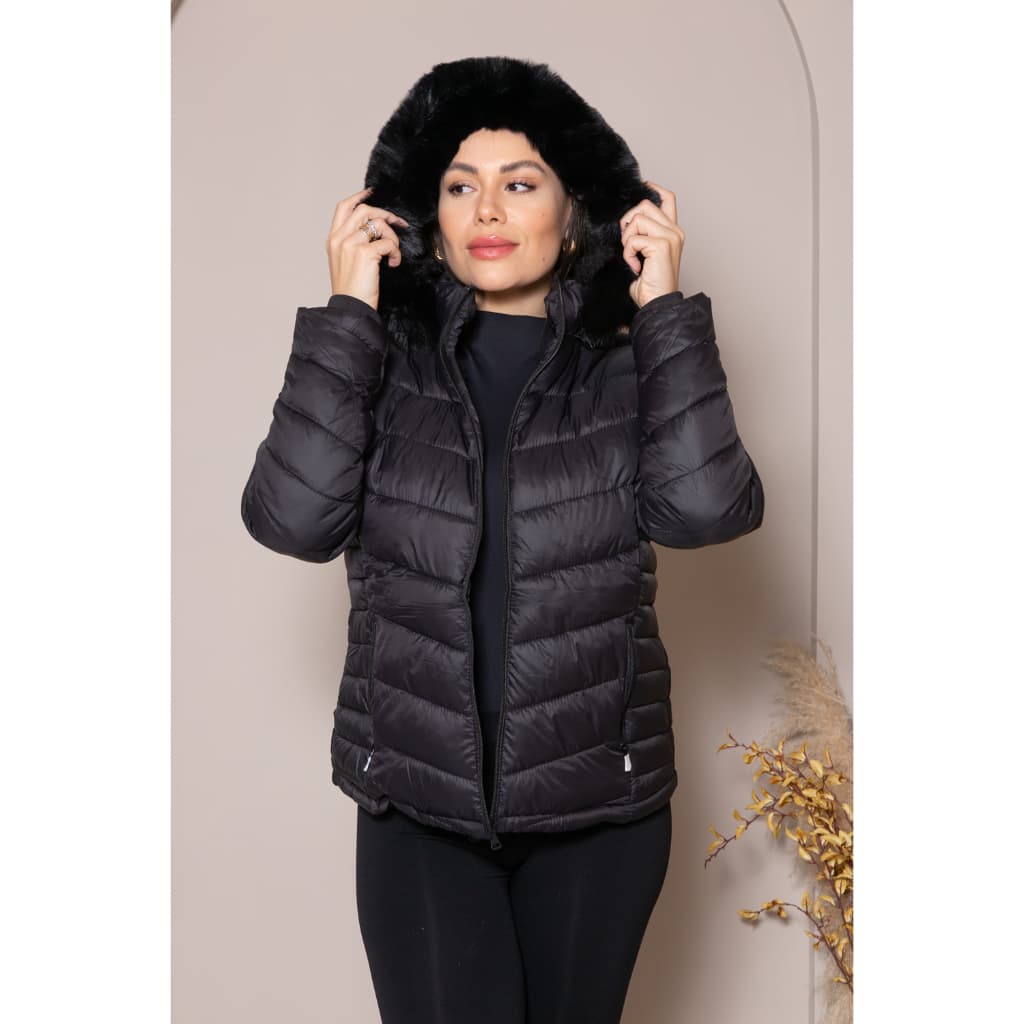 Jaqueta Forrada Feminina Puffer Bobojaco Acolchoado Preto