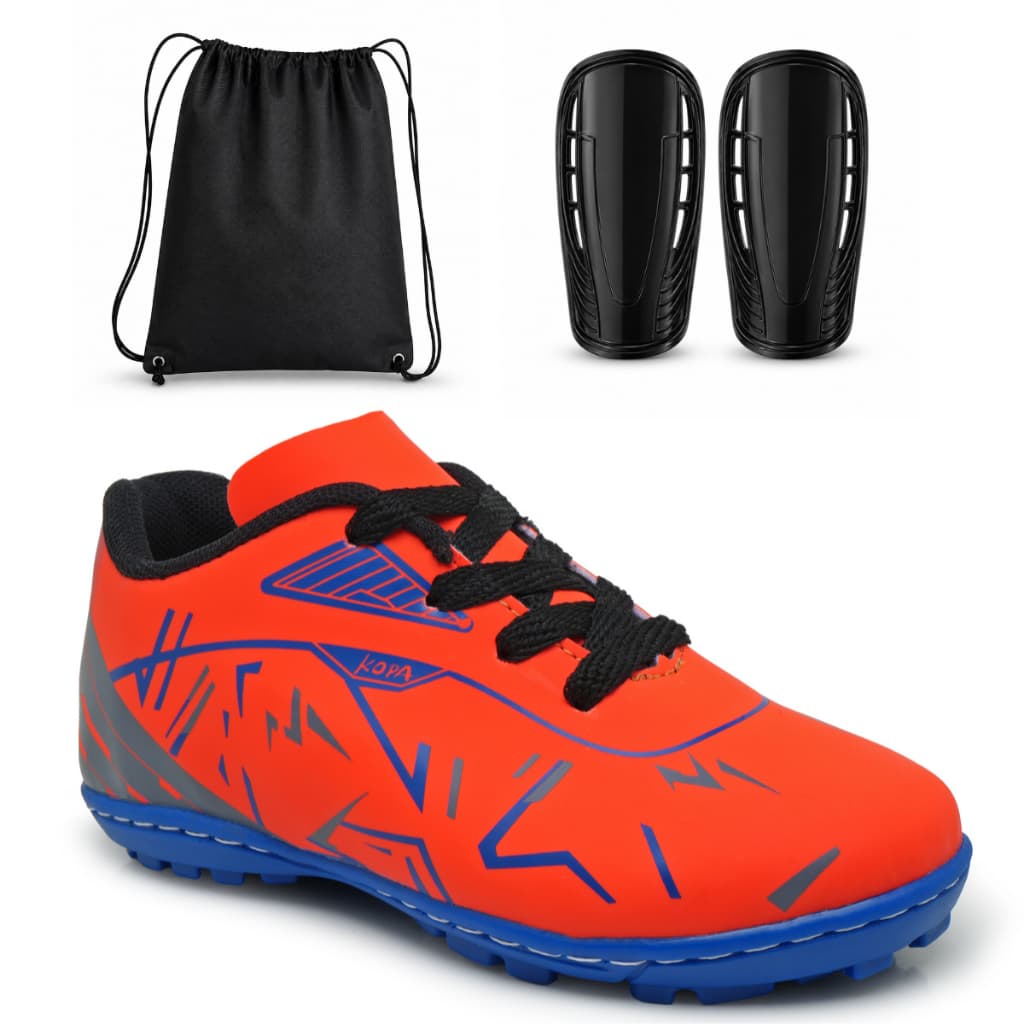 Kit Chuteira Masculino Infantil Campo Society Antiderrapante Confortável Mochila Caneleira