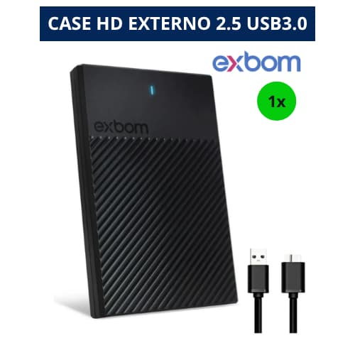 Case Externo Gaveta Hd/SSD 5TB Preto/Transparente Externo Sata 2.5 Slim/Note USB 3.0 5Gbps Exbom