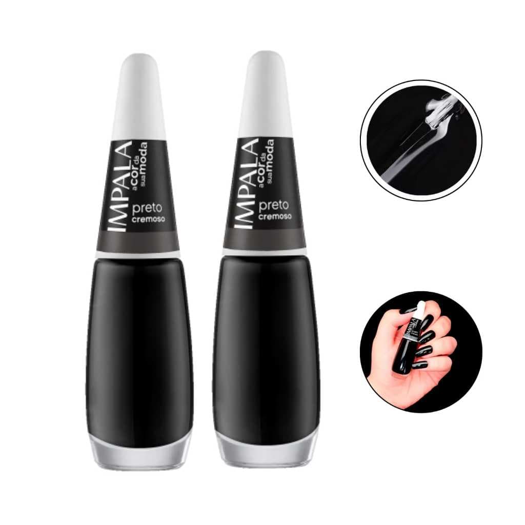 Kit 2 Esmaltes Preto Cremoso Impala Alta Cobertura Secagem Rápida
