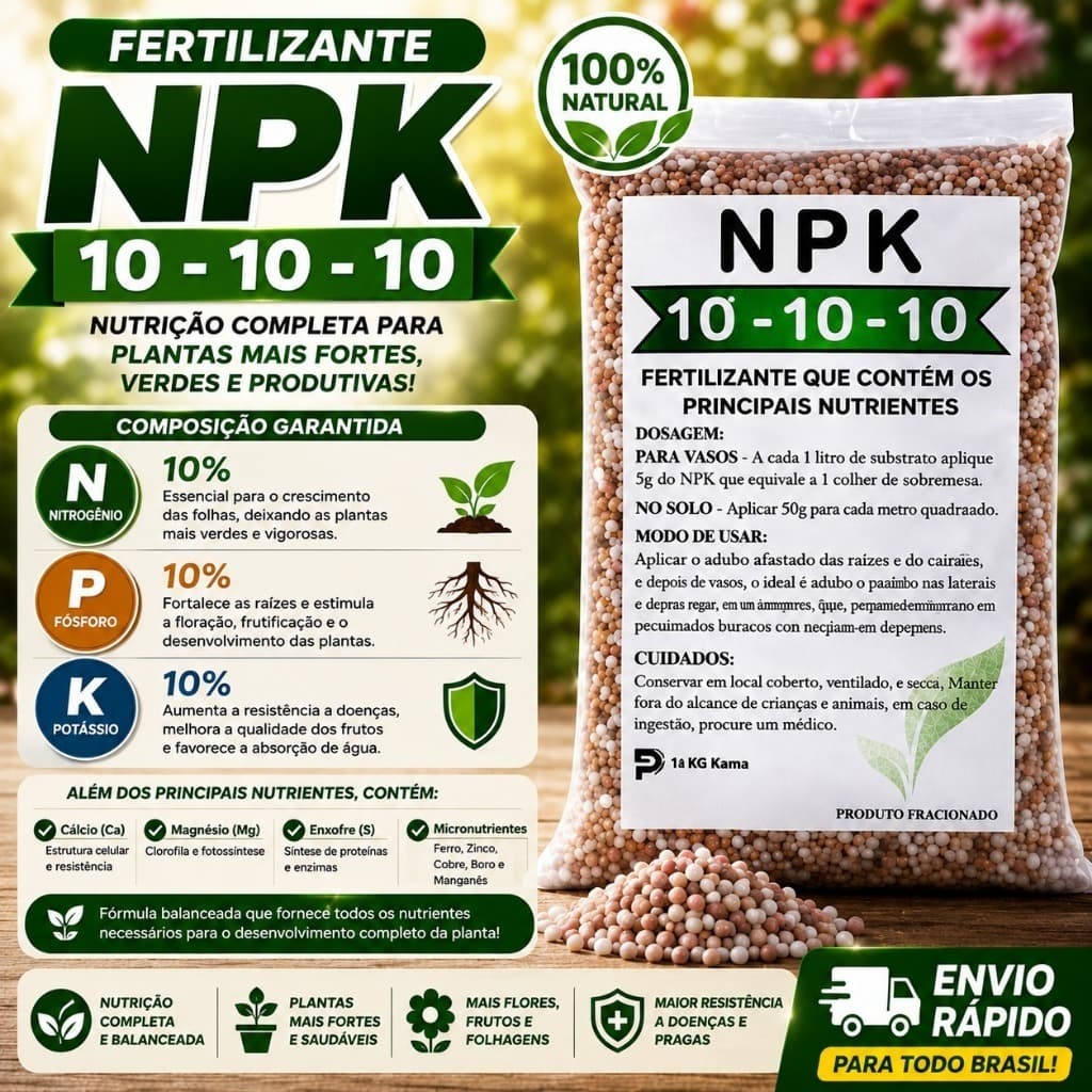 5kg Adubo Fertilizante NPK 10-10-10 Ideal para Nutrição, Floração, Enraizamento e Frutificação