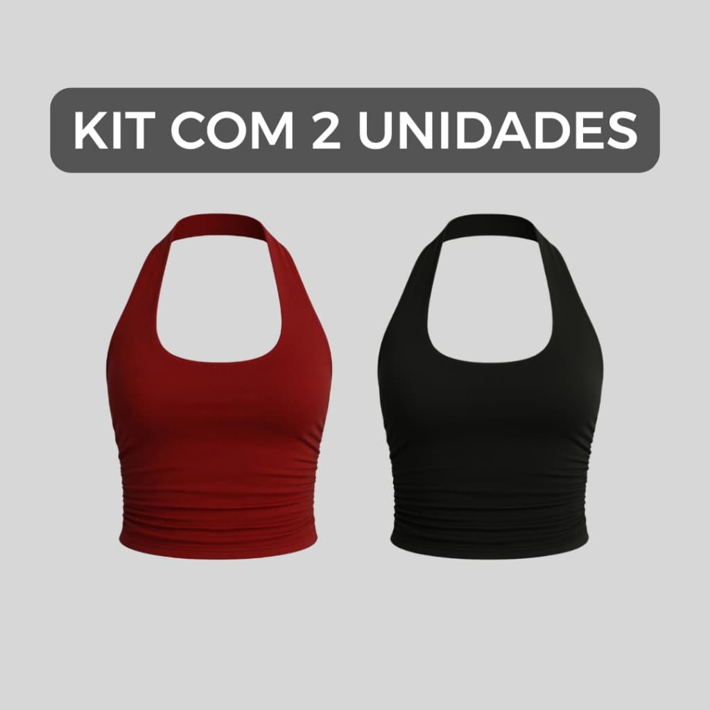 Kit 2 Blusa Cropped Feminina Frente Única Franzido Ajuste Perfeito Costas Nua Top Cropped Suplex Moda Fitness Casual
