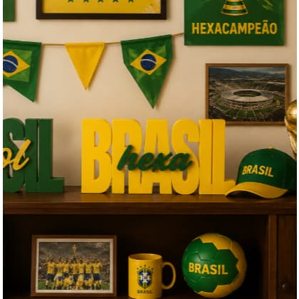 Letreiro Brasil Copa do Mundo Decorativo Festa Aniversário Hexa Futebol Enfeite de Mesa