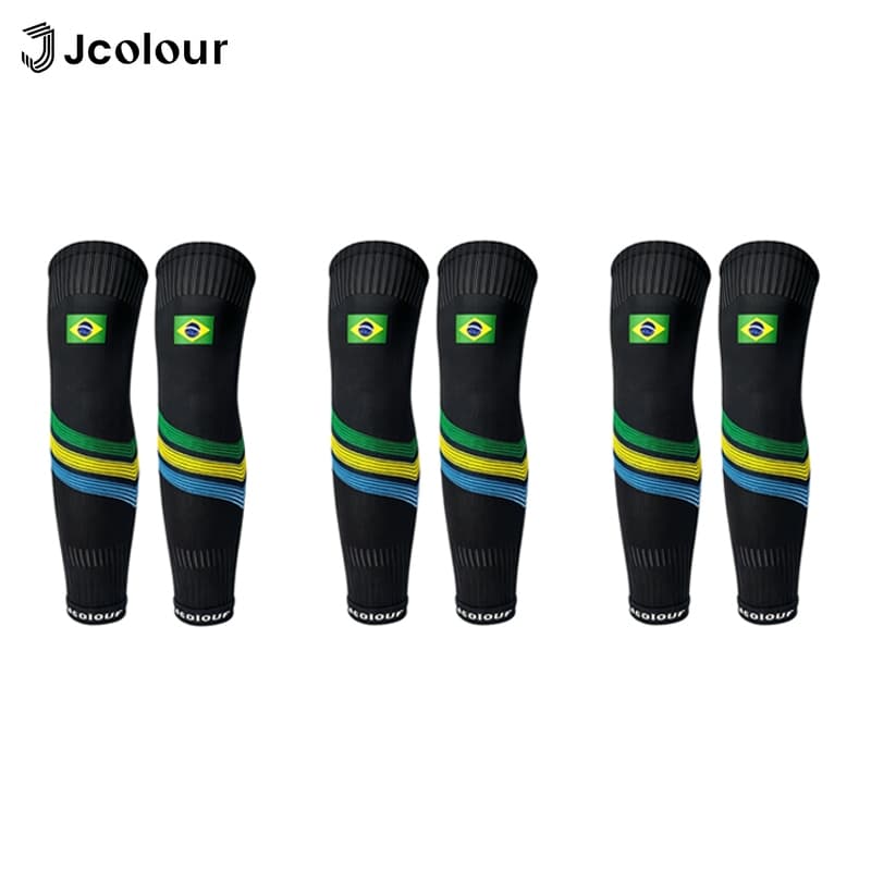 Jcolour Kit 3 Caneleiras de Compressão Cano Longo Bandeira do Brasil Alta Elasticidade Respirabilida