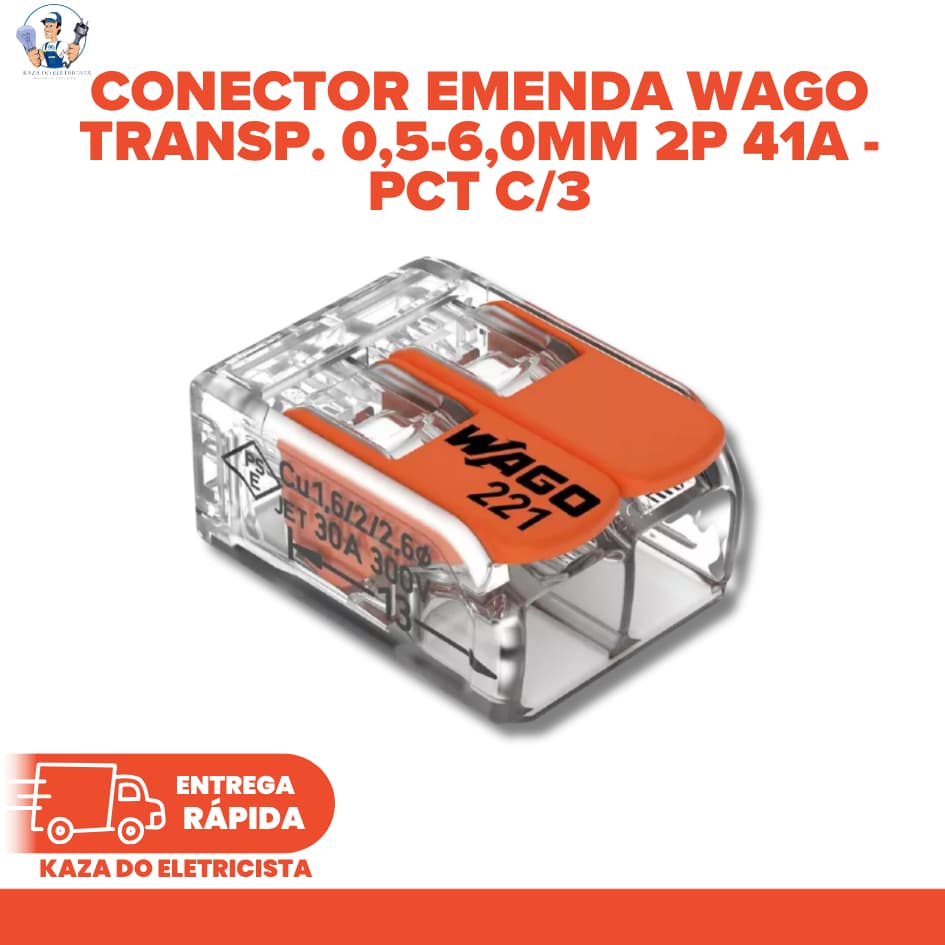 PCT C/3 WAGO Conector Emenda 2P 41A Transparente 0,5-6,0mm² 221-612