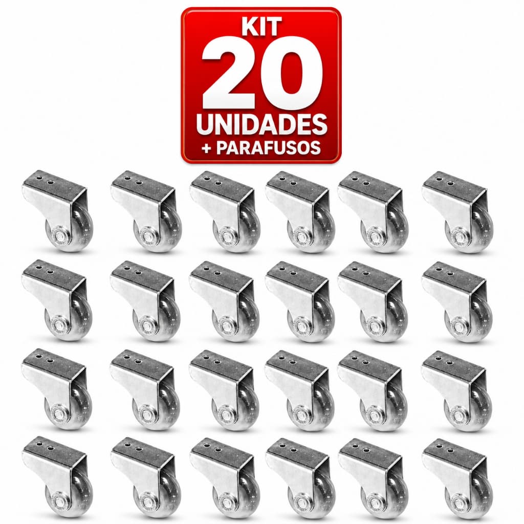 Kit 20 Rodizio 38mm Fixo Rodinha Silicone em Gel Para Sofá Cama e Móveis + Parafusos