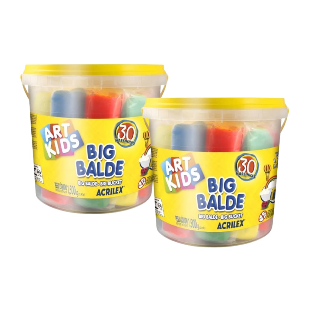 Kit 2 Big Balde Massinha de Modelar Acrilex Massas Soft 60 Un