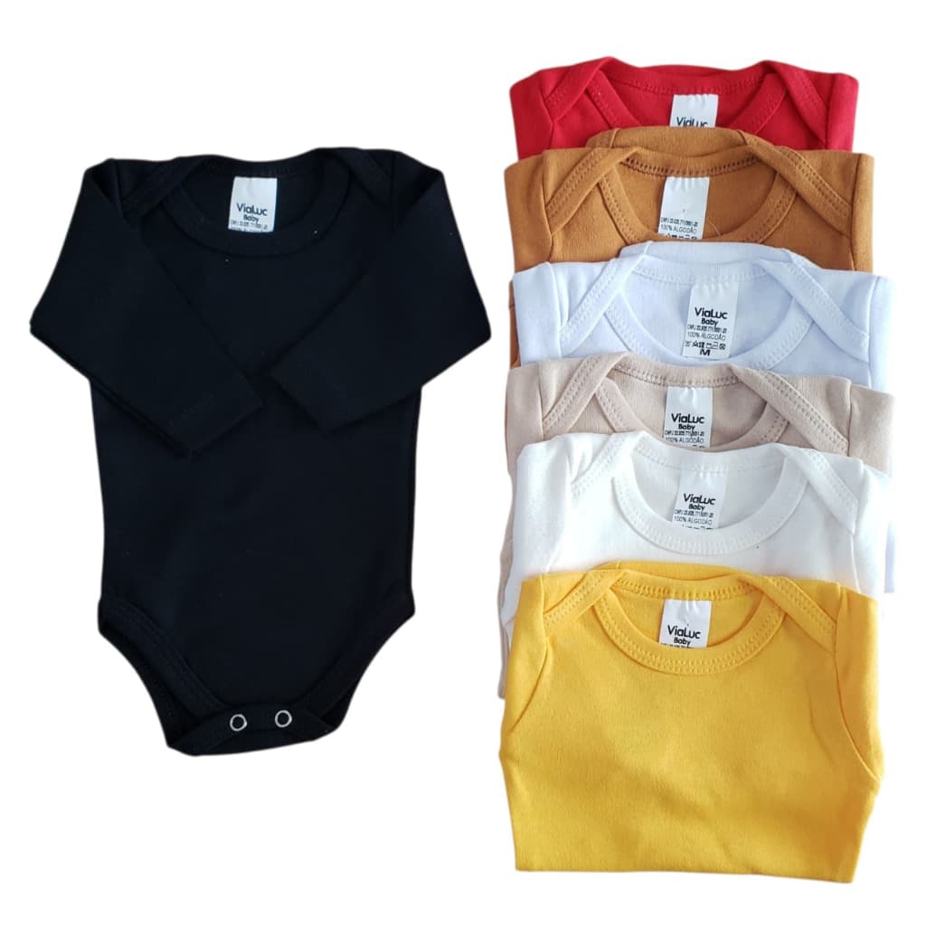 kit 3 body bebê manga longa 100% algodão menino menina unissex enxoval liso infantil sortidas