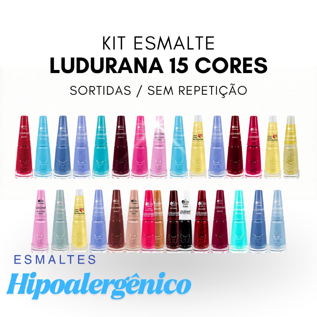 Kit Até 15 Esmaltes Ludurana Cores Sortidas 3 Free Hipoalergênico Alta Durabilidade Unhas Manicure