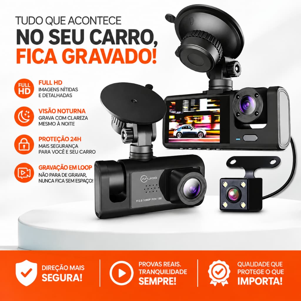 Câmera Veicular Full HD DVR Automotivo Tela LCD Visão Noturna Gravação Loop