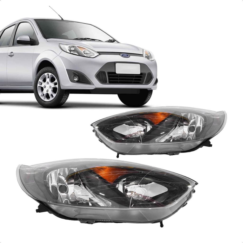 Par Farol Principal Fiesta Rocam Hatch Sedan 2010 a 2014 Máscara Negra / Fumê (LD+LE) - Marca RF
