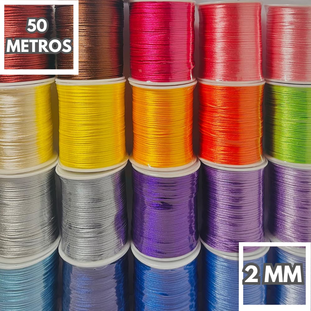 Cordão de Cetim 2 mm com 50 metros, Rabo de Rato, Ideal para artesanato, laços e bijuterias   Brilho